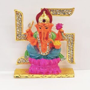 Image of a Car dashboard Idol of Ganesha on swastik, currently ships in Canada and US only