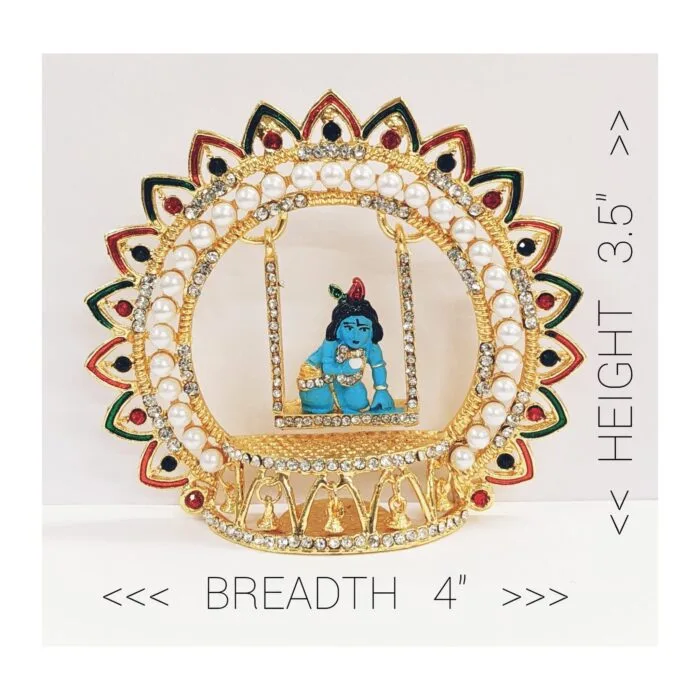 dimensions Image of baby Krishna - Laddu Gopal Idol on a Jhula - Swing.