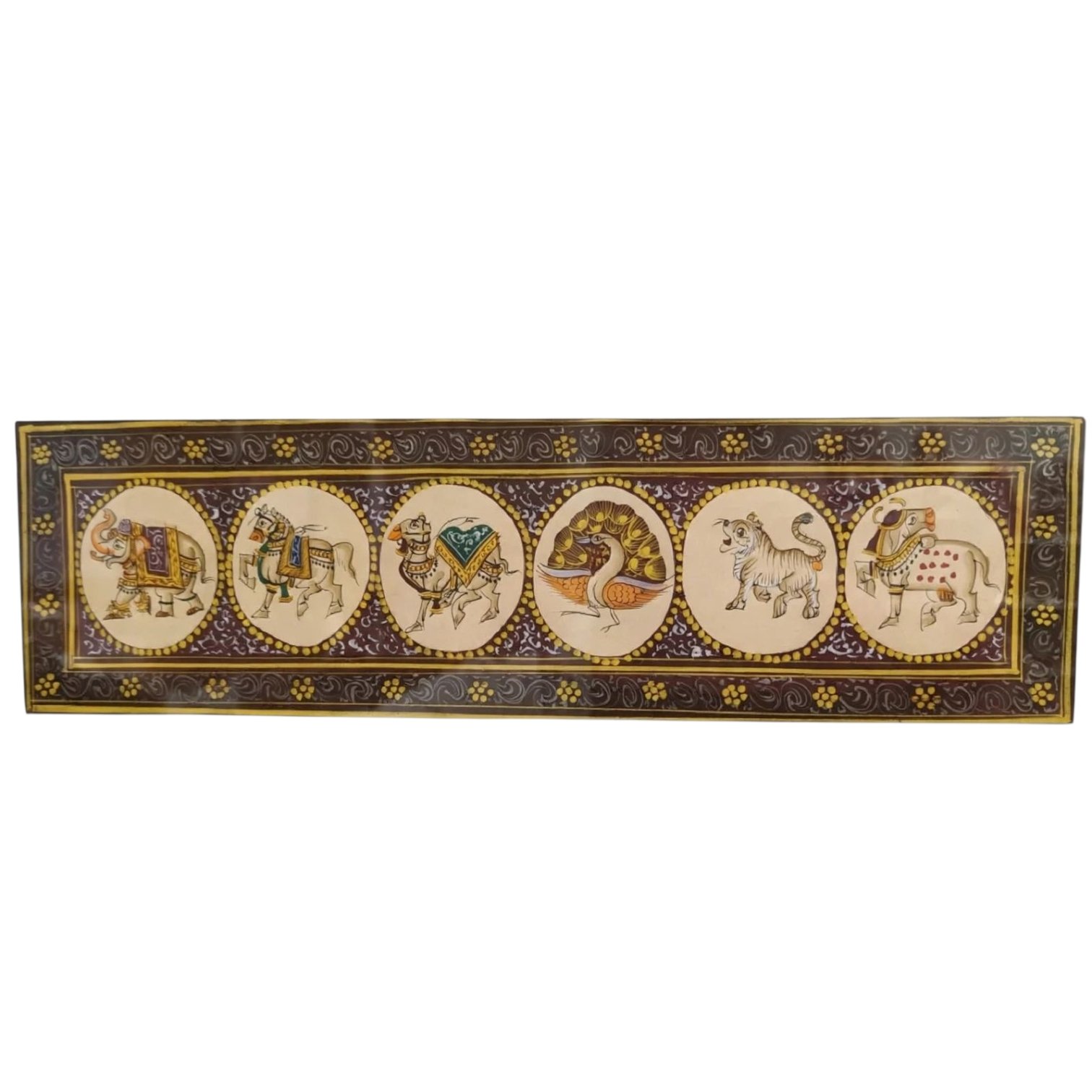 2024/04/154906.jpg Royal Menagerie: Hand-Painted Rajasthani Miniature Panel - Image 1