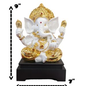 image of a white resin Gold plated Ganesha Idol, Perfect for house warming gift.