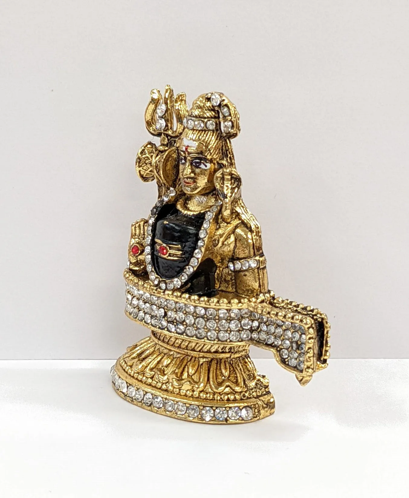 side view Car Dashboard Idol Shiva with shivling - golden oxidized