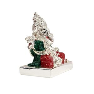side view Image of a Pure Silver coated Ganesha Car Dashboard Idol for sale in Canada and US.