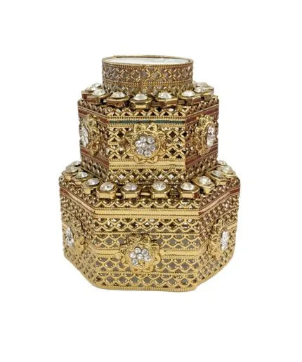 image of a golden oxidized fancy tealight diya - Diwali Decoration in Canada and the US.