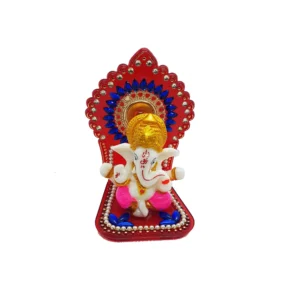 Image of Ganesha sitting on a throne - Pink dhoti