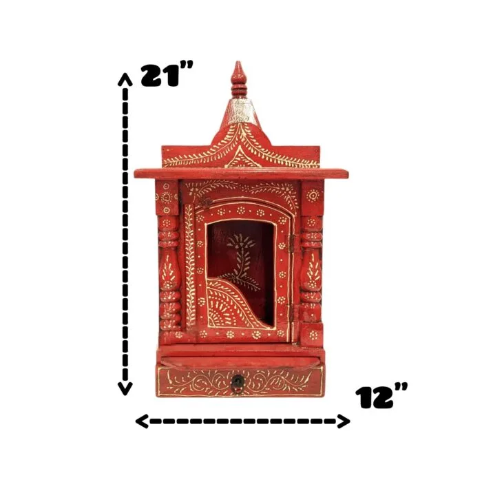 Wooden Temple for Home | Hand Painted Pooja Mandir - 21 inch - Image 2