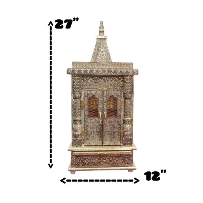 Wooden Golden Oxidized Temple with Doors - Image 2