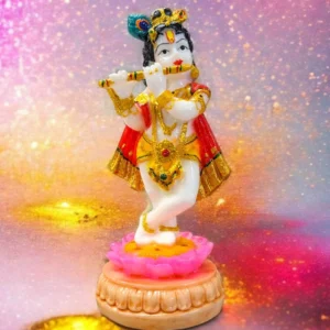 Krishna standing on top of lotus and playing his flute