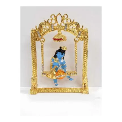 Image of makhan chor krishna sitting on a Jhula - swing