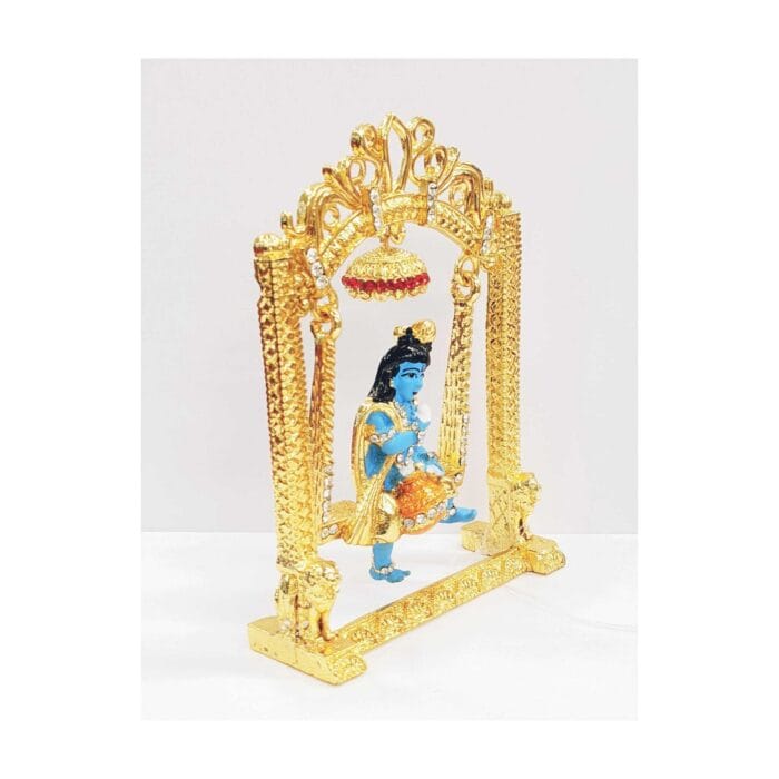 side view Image of makhan chor krishna sitting on a Jhula - swing
