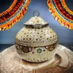 Meenakari Matka for Ghadoli, House Warming, or Jaago - White - 12 Inch