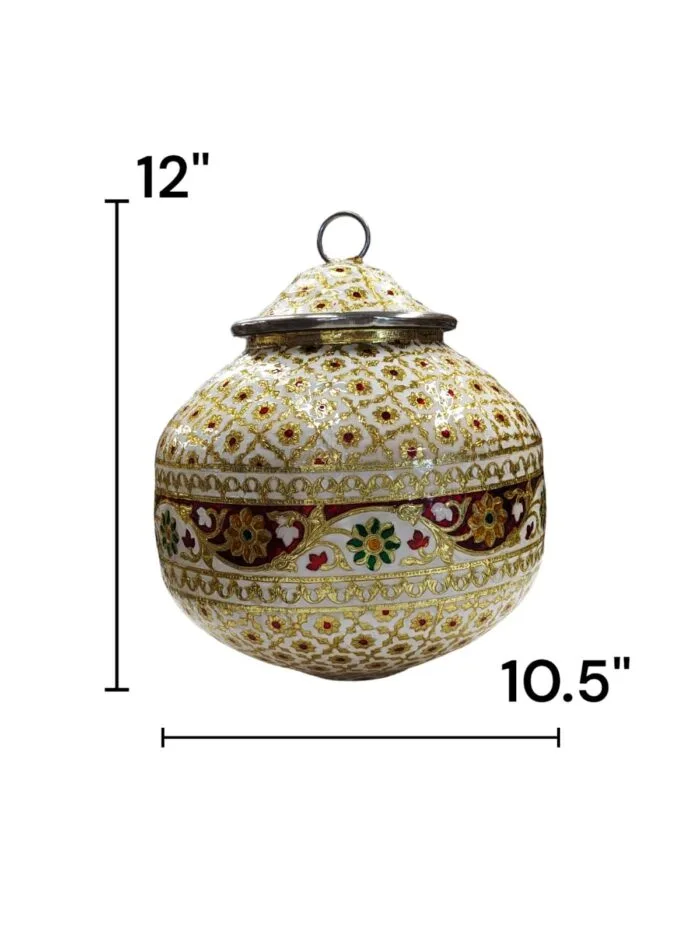 Meenakari Matka for Ghadoli, House Warming, or Jaago - White - 12 Inch - Image 3