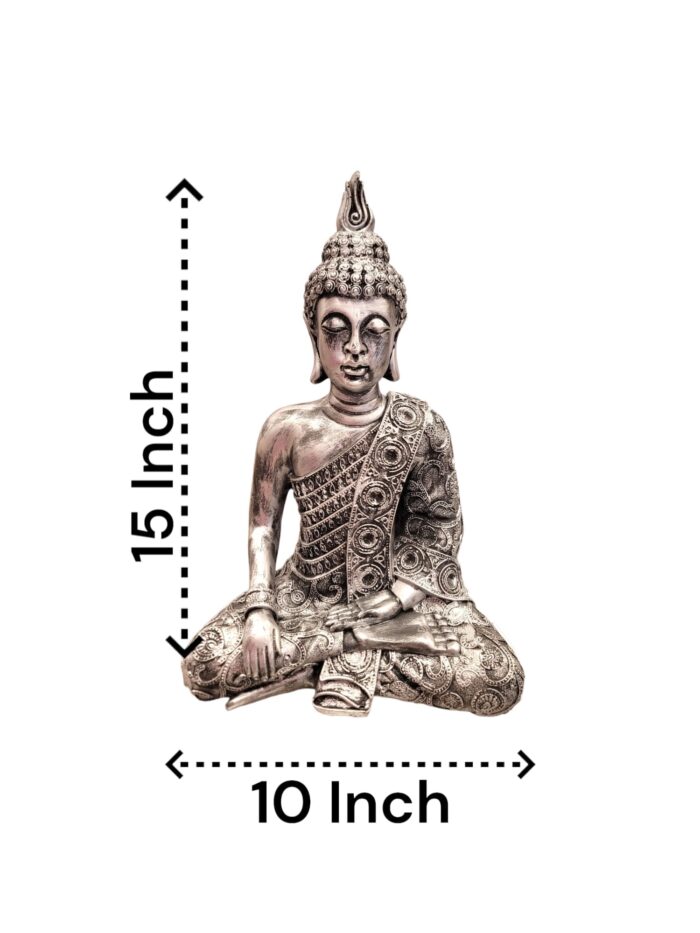 Meditating Buddha statue - Silver Antique Finish | Large - 15 inch - Image 4