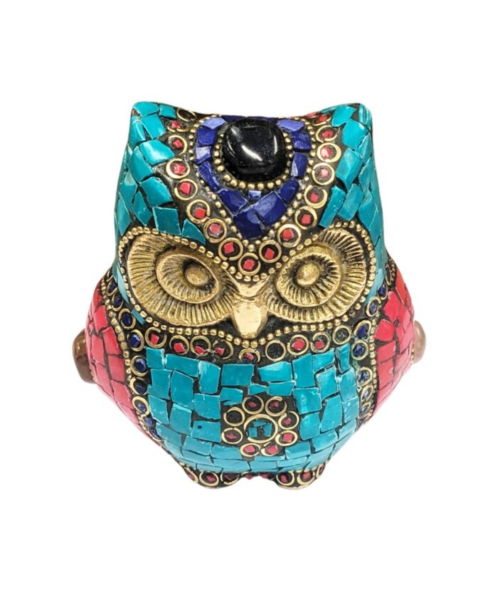 Brass Statue of Owl with Inlay Work-3.5 inch - Image 3