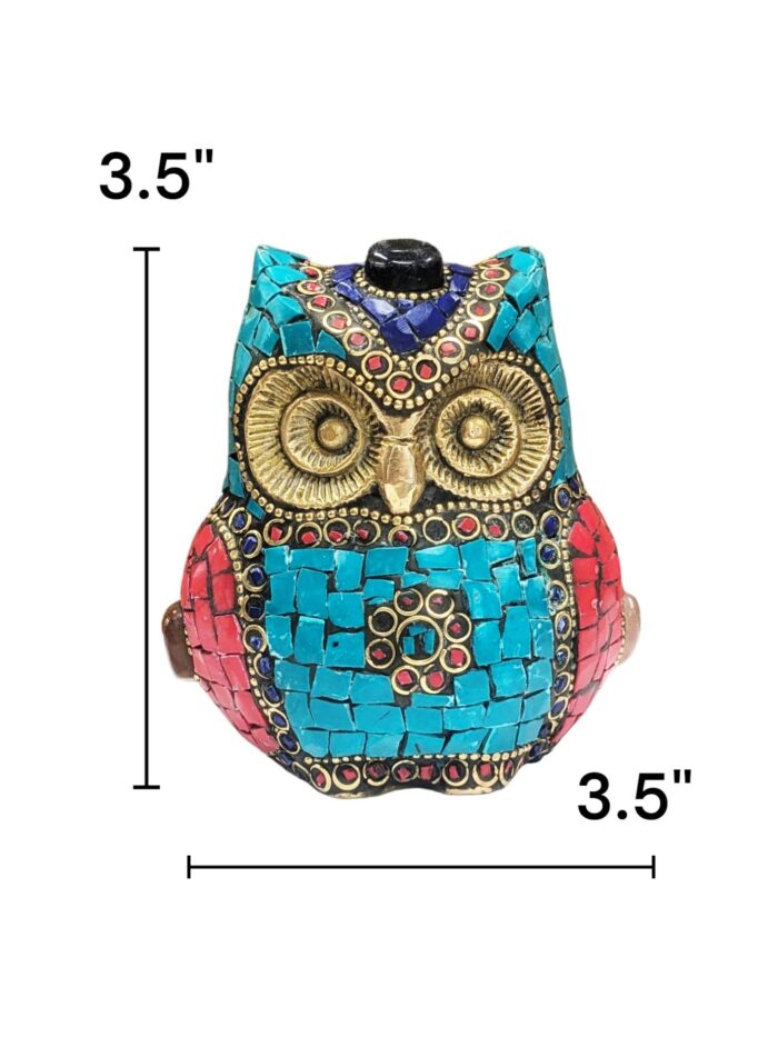 Brass Statue of Owl with Inlay Work-3.5 inch - Image 2