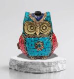 Brass Statue of Owl with Inlay Work-3.5 inch