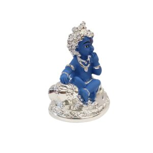 Image of Pure silver plated Idol of Makhan Chor Baby Krishna statue