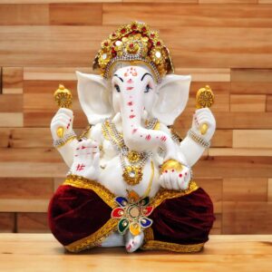 Image of a Large Sized Ganesha Idol with colored dhoti and decorations. Perfect Gift for House warming