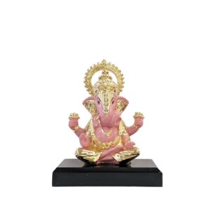 Image of Dugdu Ganesha sitting on platform , Pure Gold plated Car dashboard Idol