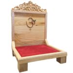 Image of a wooden singhasan with red velvet base, it can also be used as an open concept mandir