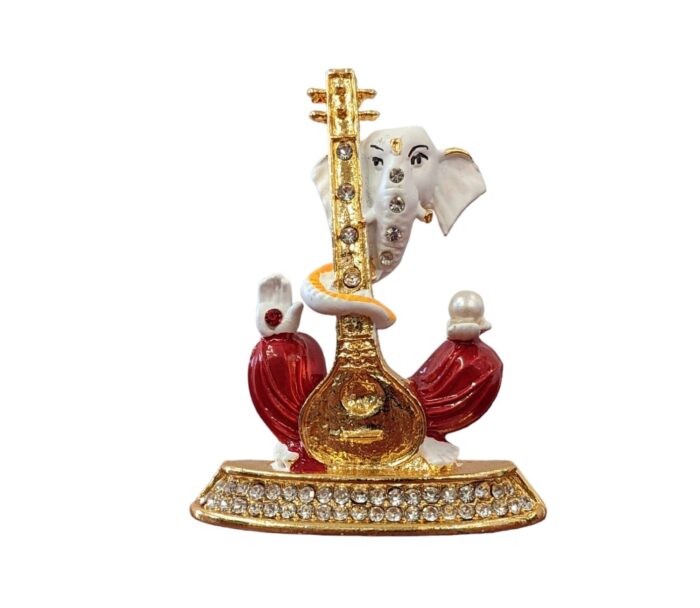 Image of Ganesha Car dashboard Idol holding a veena