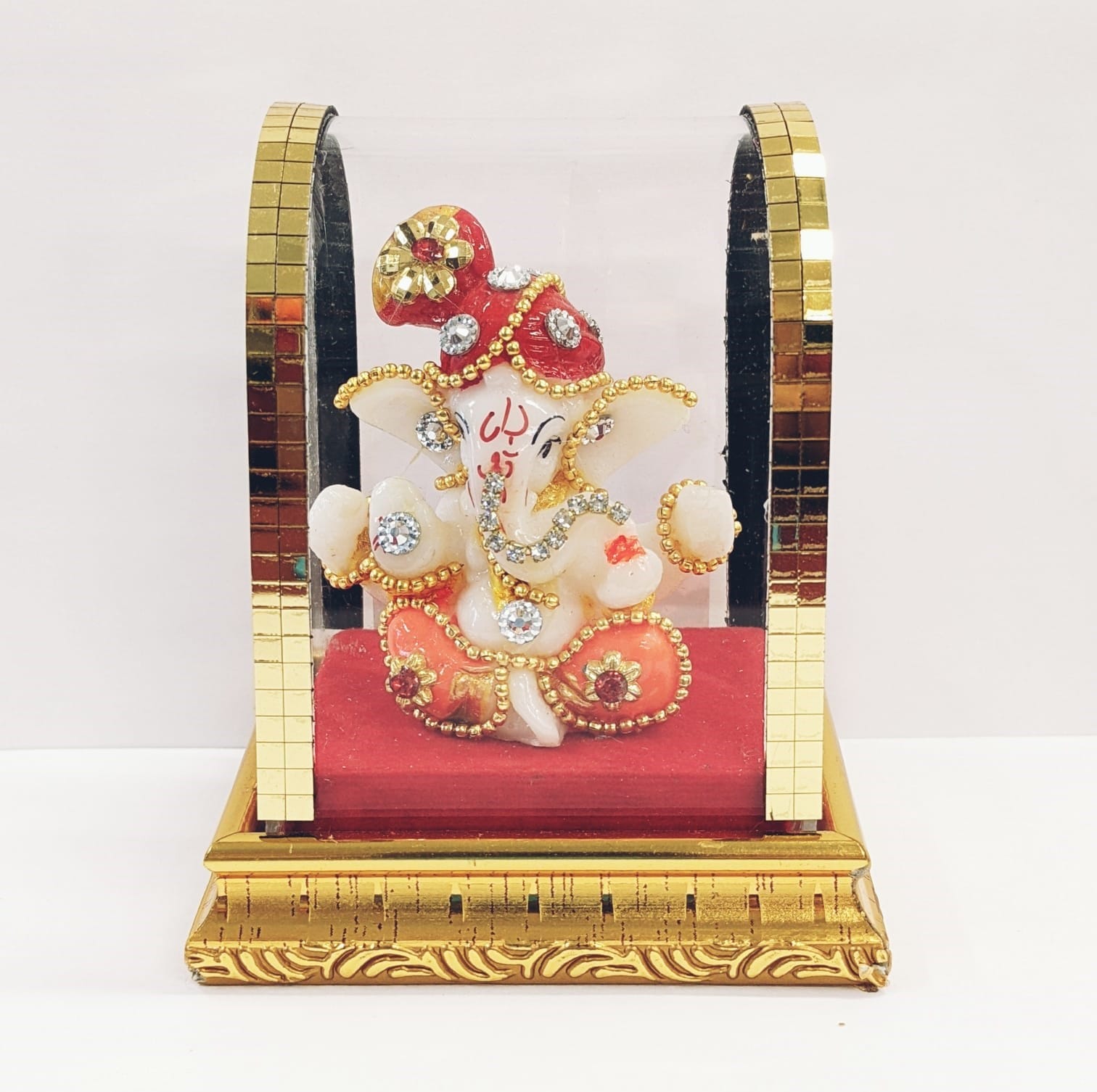 Ganesh Statue in Acrylic Glass Dome - Small - White