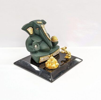 Premium statue of Ganesha on a platform , Perfect for gifts and home mandir - other side view