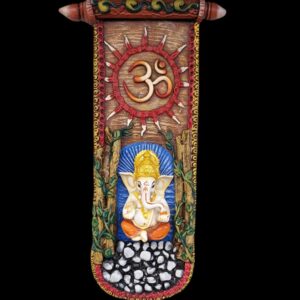Antique-Finish Ganesha Wall Hanging with OM Symbol - Traditional Indian Resin Art Decor for Home and Office