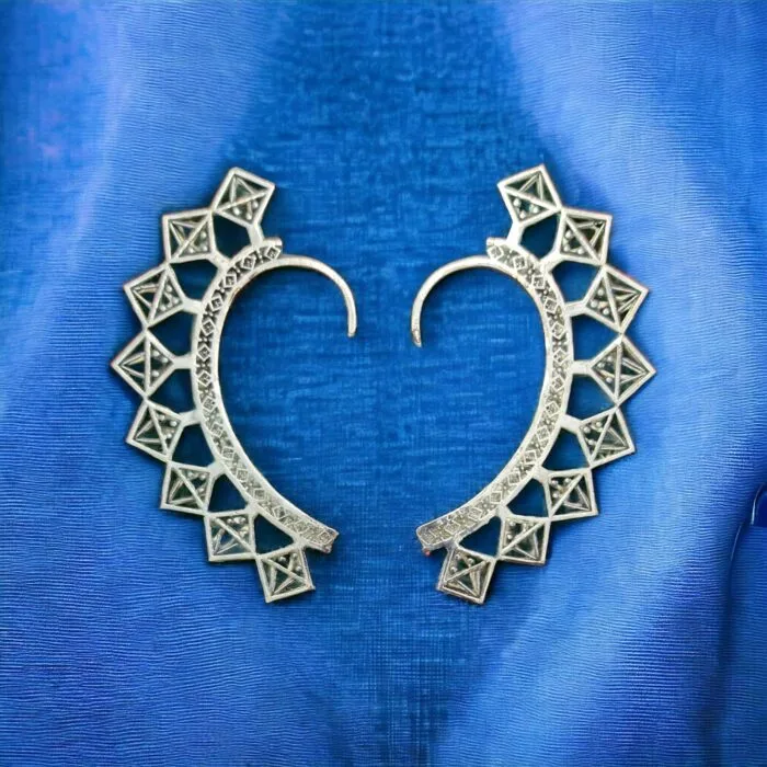 Silver oxidized brass ear cuffs | Silver oxidized brass earrings