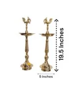 dimensions on Pair of Kerala Murga Brass Lamps in Canada and the US.