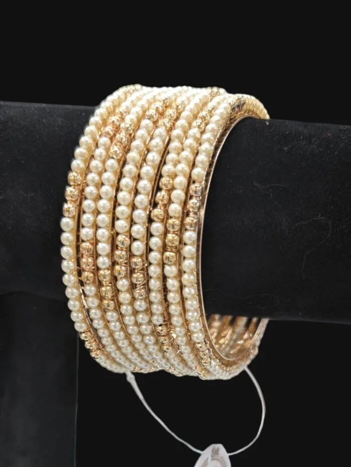 Gold Plated Pearl Bangles Set-718 - Image 1