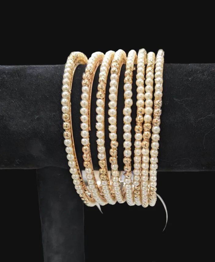 Gold Plated Pearl Bangles Set-718 - Image 2