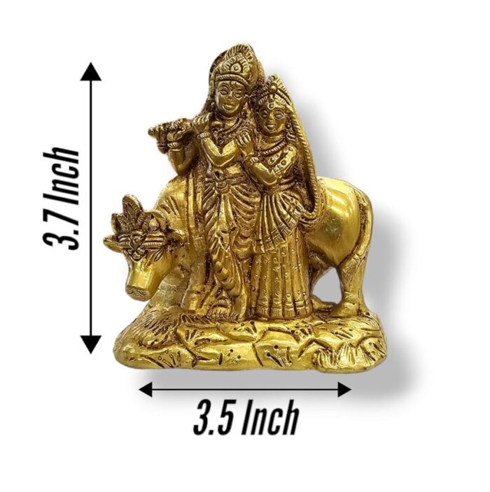 Brass Radha Krishna with cow statue