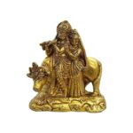 Brass Radha Krishna with cow statue