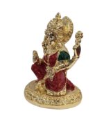 side view Image of Pure gold plated statue of Lakshmi - The goddess of wealth with hand painted red and green meena work