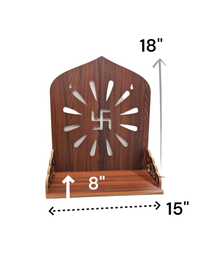 Wall mountable mandir | Dark Brown - Swastik | Wall mounted mandir