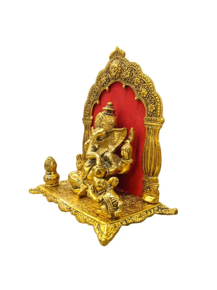 Ganesha on Singhasan metal Statue | Metal Ganesh Idol