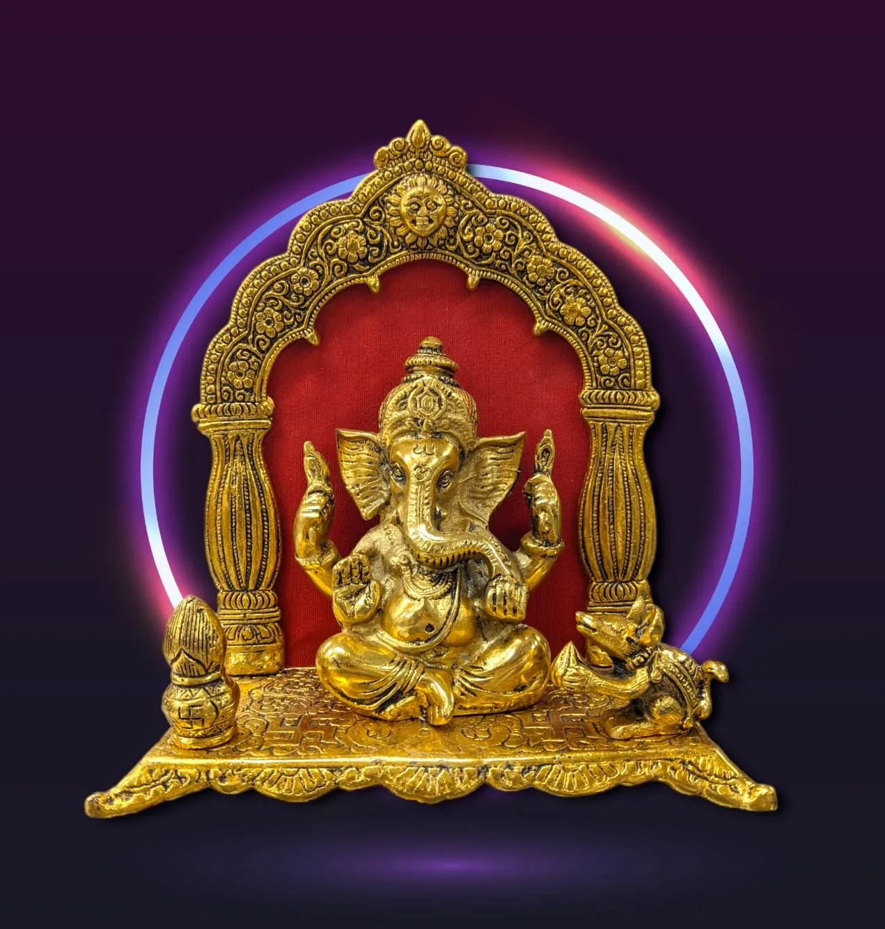 Ganesha on Singhasan metal Statue | Metal Ganesh Idol