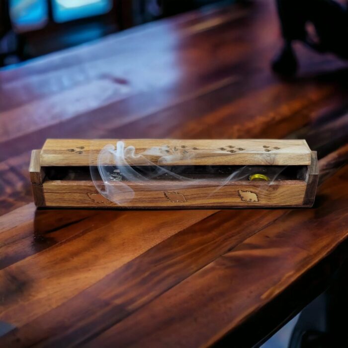 Carved Filigree Wood Incense Box Burner - 10 inch & 2 box Hem incense sticks - Image 2