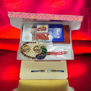 Evil eye rakhi hamper with moli, tilak and platter for quick delivery in Canada and the USA