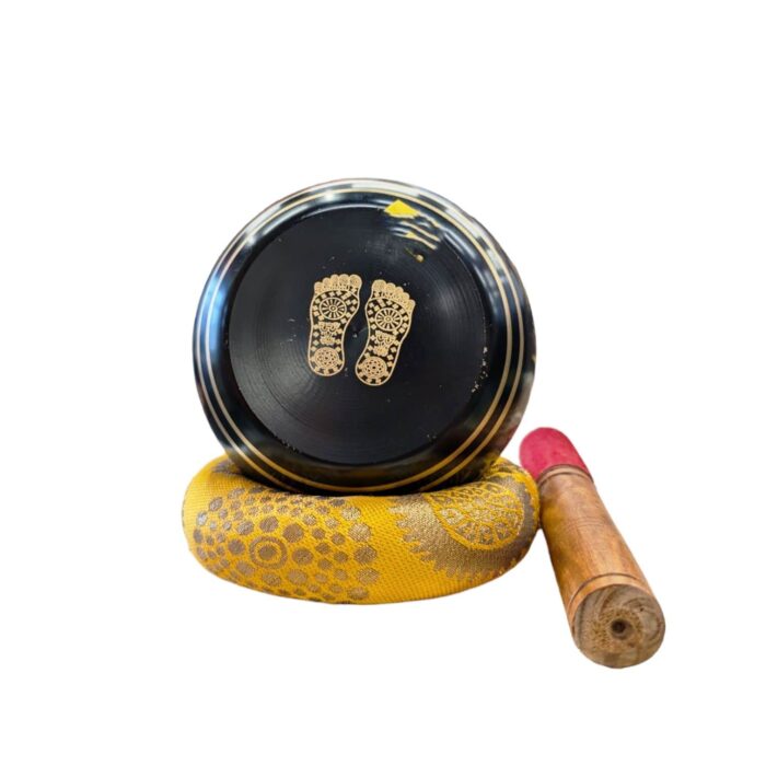 5 inches - Brass Singing Bowl - Black - gold - Image 4