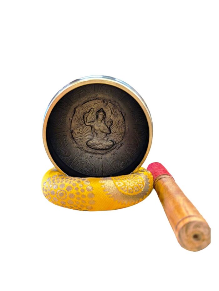 5 inches - Brass Singing Bowl - Black - gold - Image 5