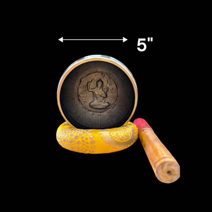 5 inches - Brass Singing Bowl - Black - gold - Image 2