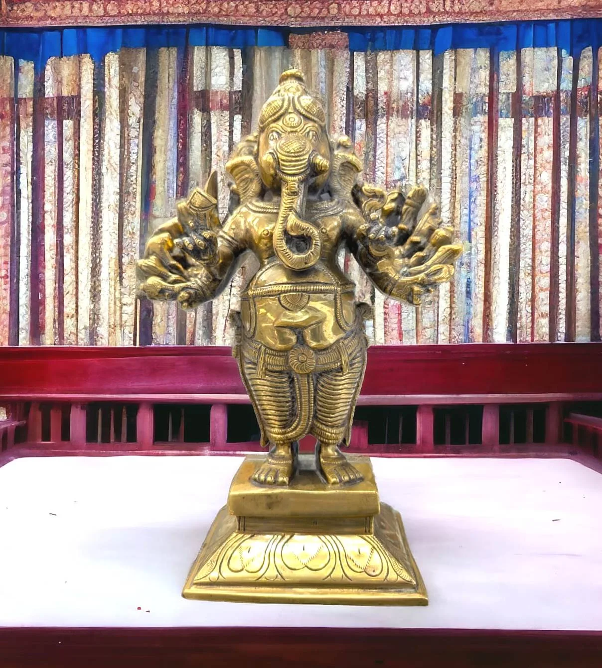 Sixteen-Armed Vira- Ganesha Brass Statue – 9 Inch