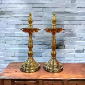 Pair of Brass Kerala Lamps - 13.5 Inch