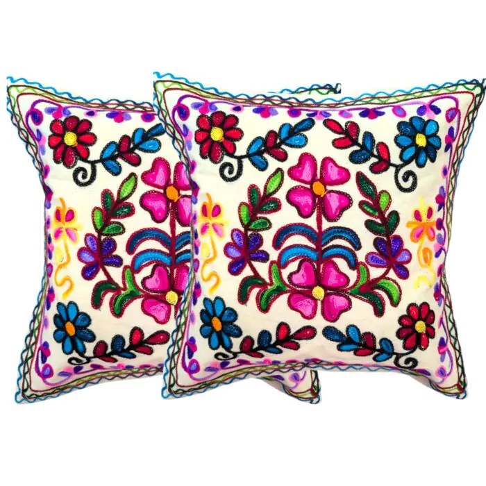 Set of 2-Wool Embroidery Cushion Covers-AG - Image 1