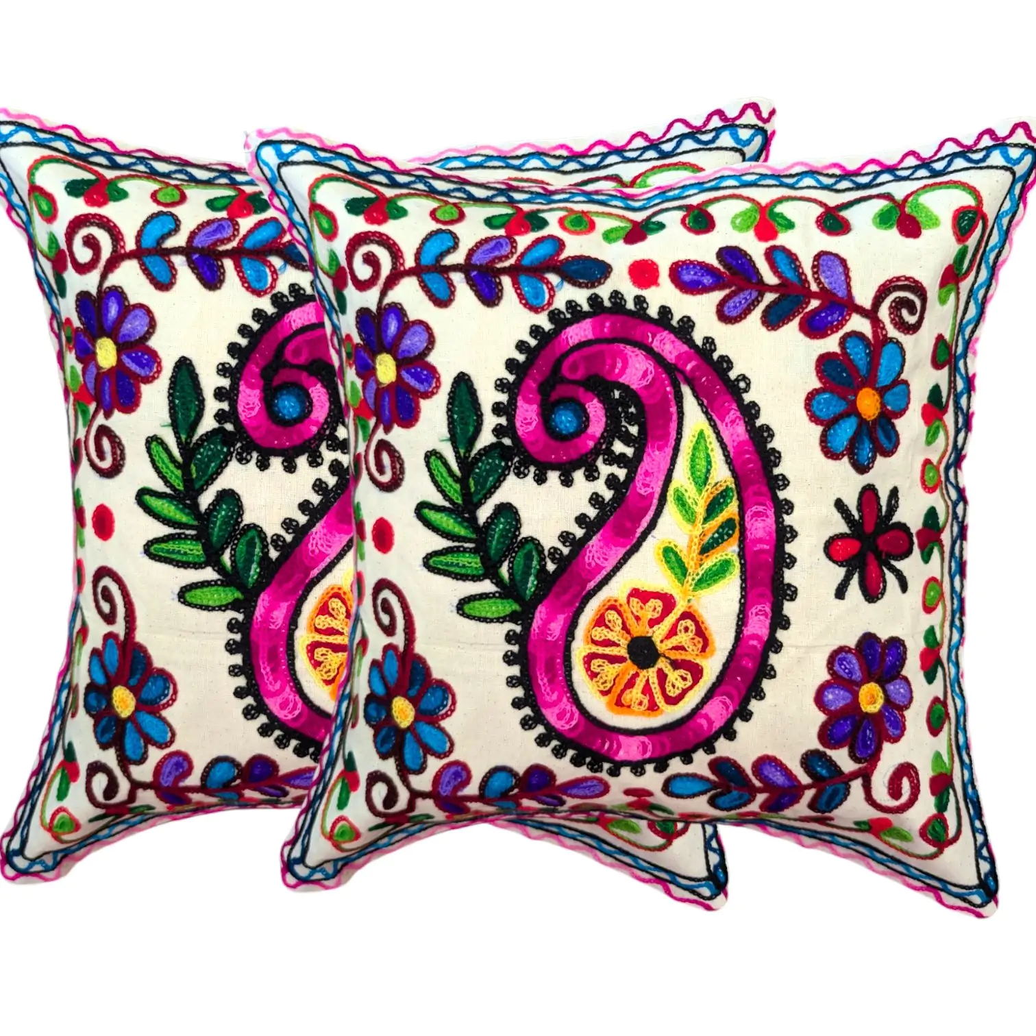 Set of 2-Wool Embroidery Cushion Covers-AK - Image 1