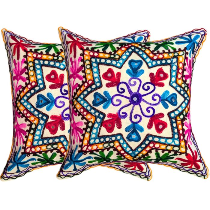 Set of 2-Wool Embroidery Cushion Covers-AM - Image 1
