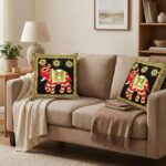 Set of 2 -Embroidery Cushion Cover - Black