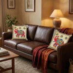 Set of 2 -Embroidery Cushion Cover - Lite brown