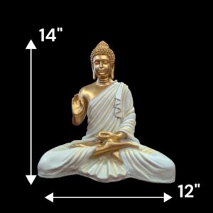 Dimensions of Large Meditating Buddha Statue-14 inch | White Gold